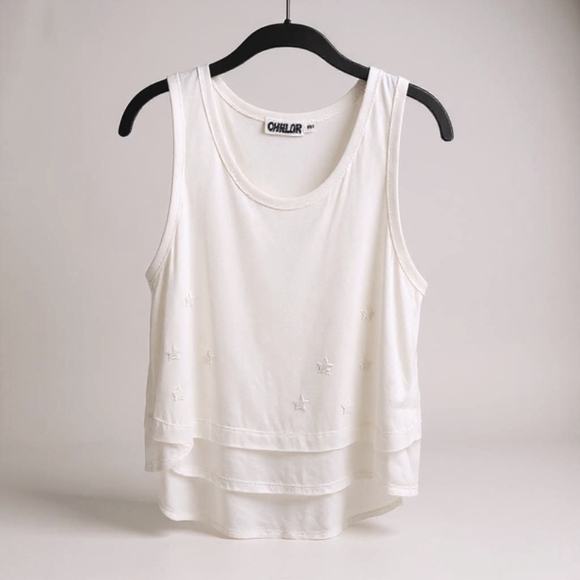 CHRLDR Tops - CHRLDR Mock Layered Sleevless Tank Top with Star Cutouts